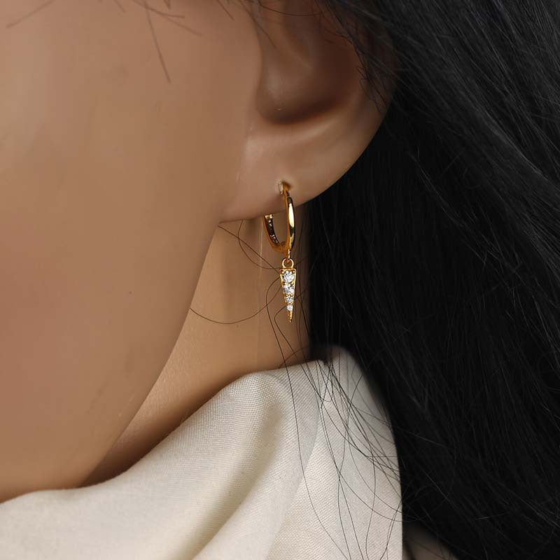Flash Diamond Triangle Cone Earrings - Punk Style Women&