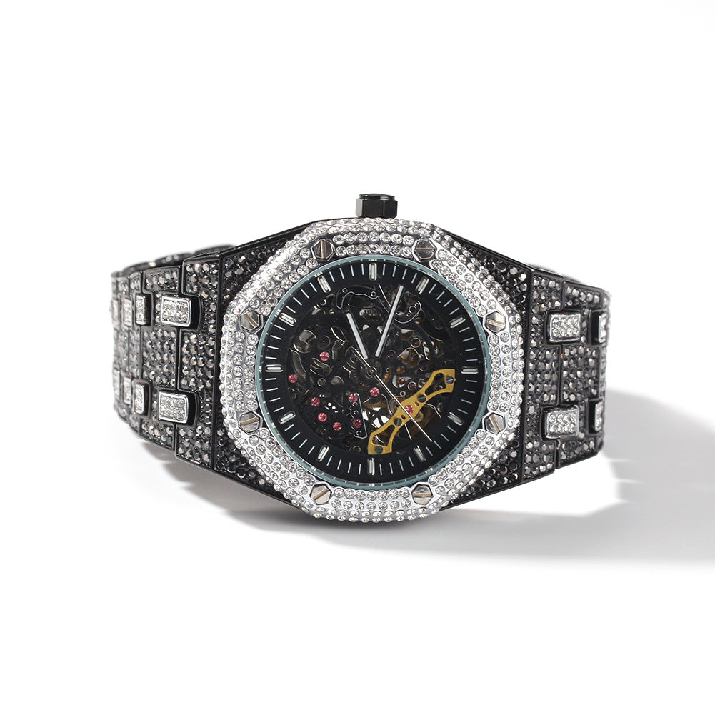 Hip Hop Full Diamond Hollow Case Mechanical Watch