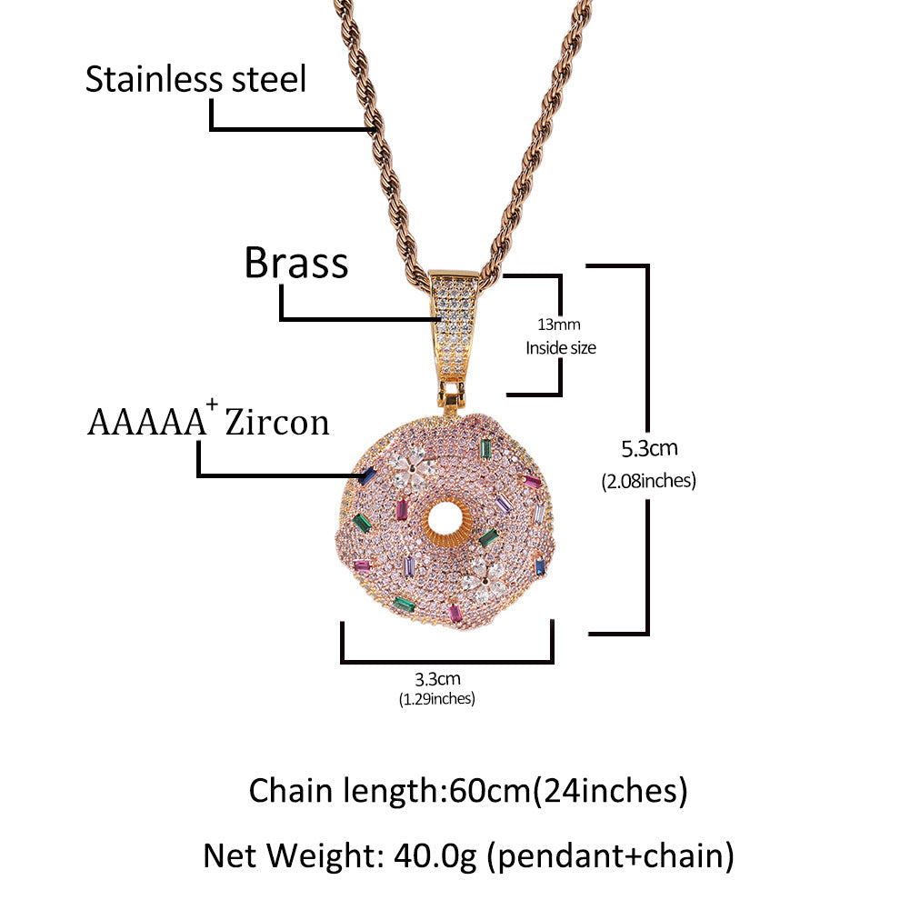 Hip Hop Colorful Zircon Donut Full Diamond Pendant