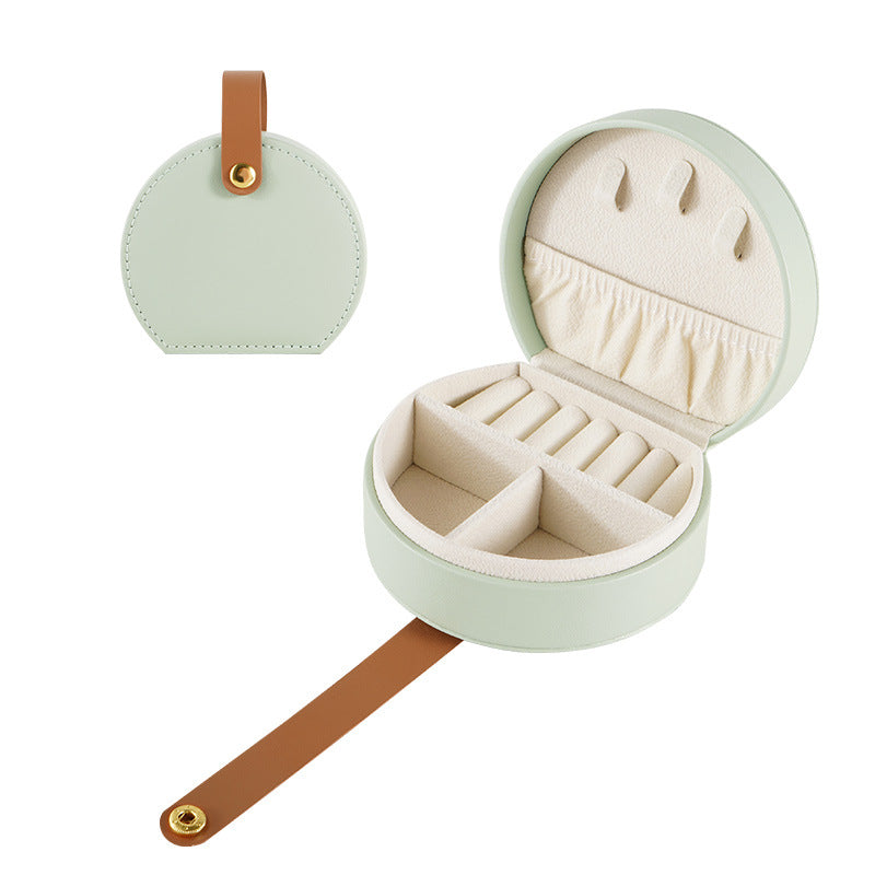 PU leather portable round jewelry box