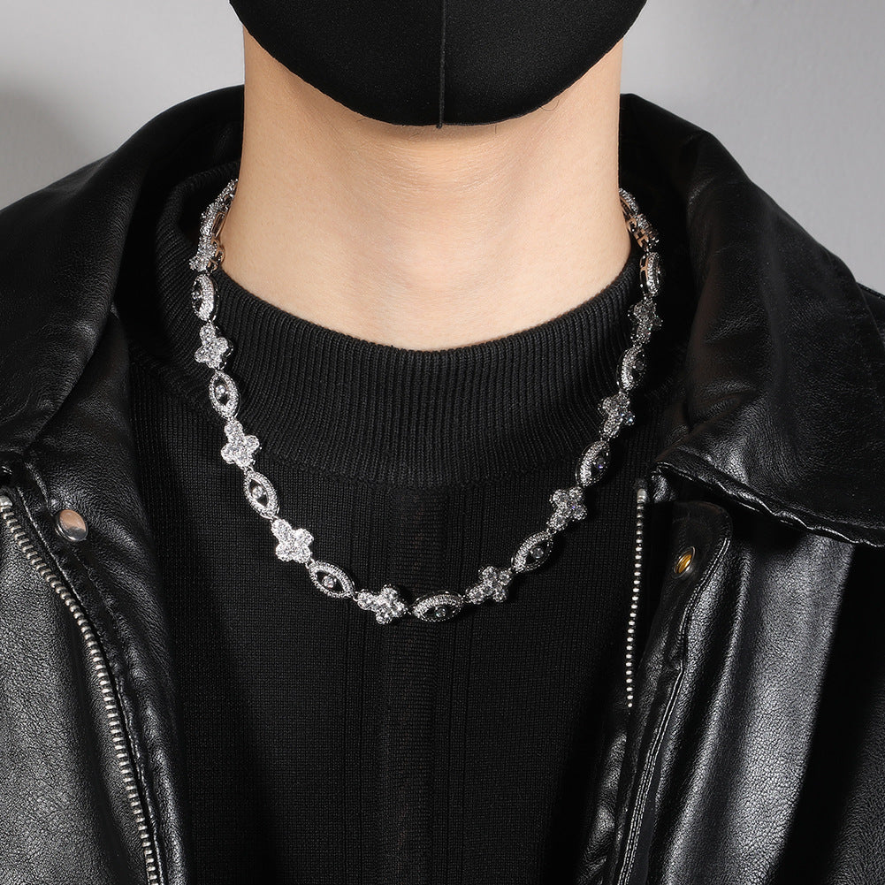 mens gold chain Diamond eye cross necklace