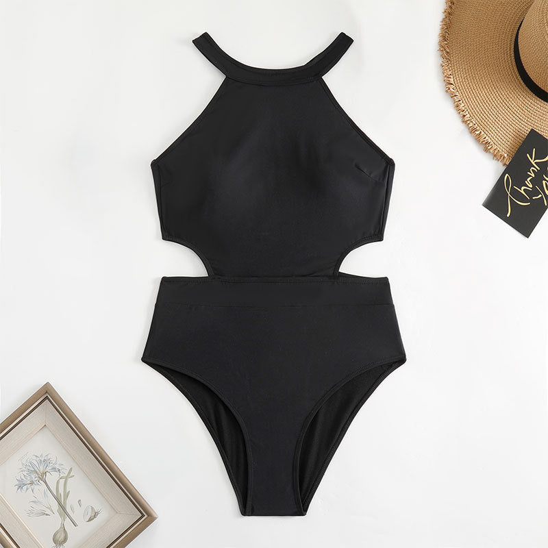 Solid Color One Piece Swimsuit Women&
