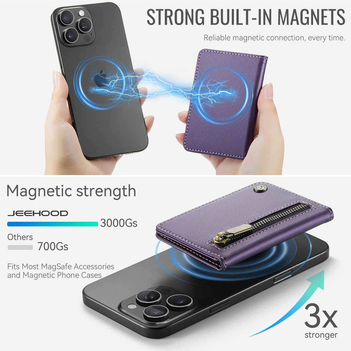 Magsafe ring magnetic card case for iPhone17 card anti-theft brush 16/15/14/13 zipper change bag Wallet Magnetic Card Holder RFID Blocking, PU Leather Minimalist Phone Wallet Compatible with MagSafe Phones