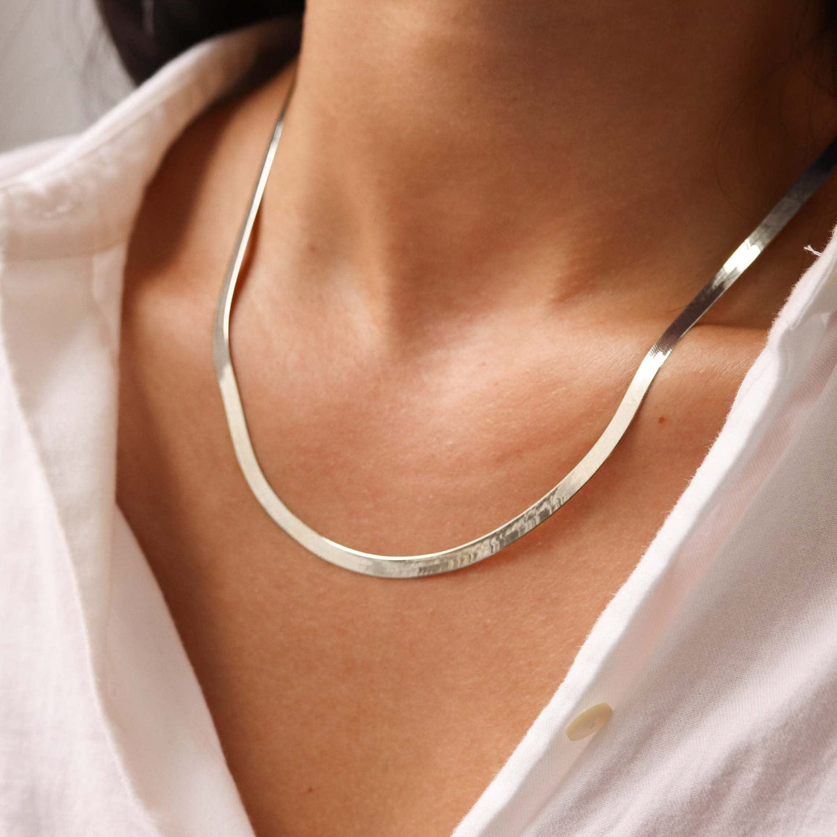 14K Gold Plated Herringbone Choker Necklace - Dainty Thin Snake Chain Layered Jewelry for Women