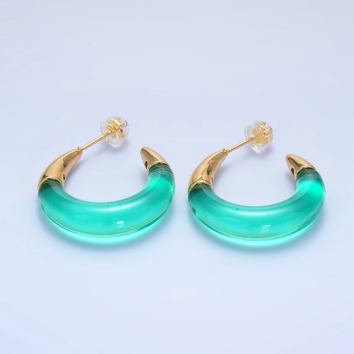 24K Gold Filled 26mm Resin Gold Edged C-Shaped Hoop Earrings | P184 - P21