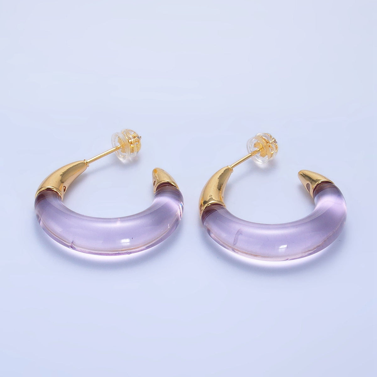 24K Gold Filled 26mm Resin Gold Edged C-Shaped Hoop Earrings | P184 - P21