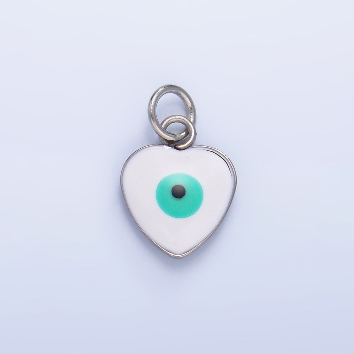 Stainless Steel 11.5mm Evil Eye Enamel Heart Charm in Gold & Silver | P733