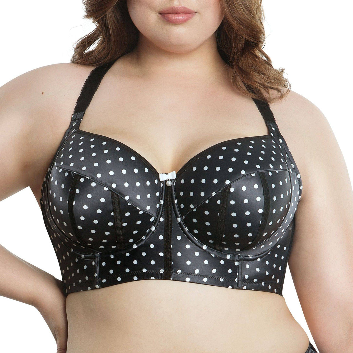 Charlotte Full Bust Padded Longline Bra - Black Dot