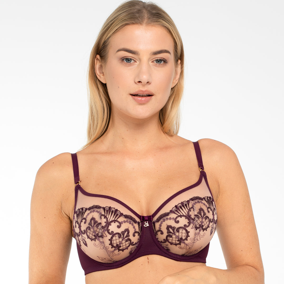 Samanta Perla Aubergine Sheer Mesh Embroidered Underwire Bra