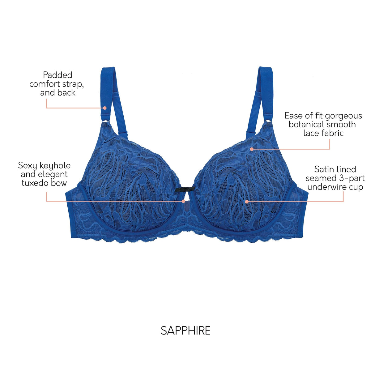Charlotte Full Bust Lace Unlined Bra - Sapphire