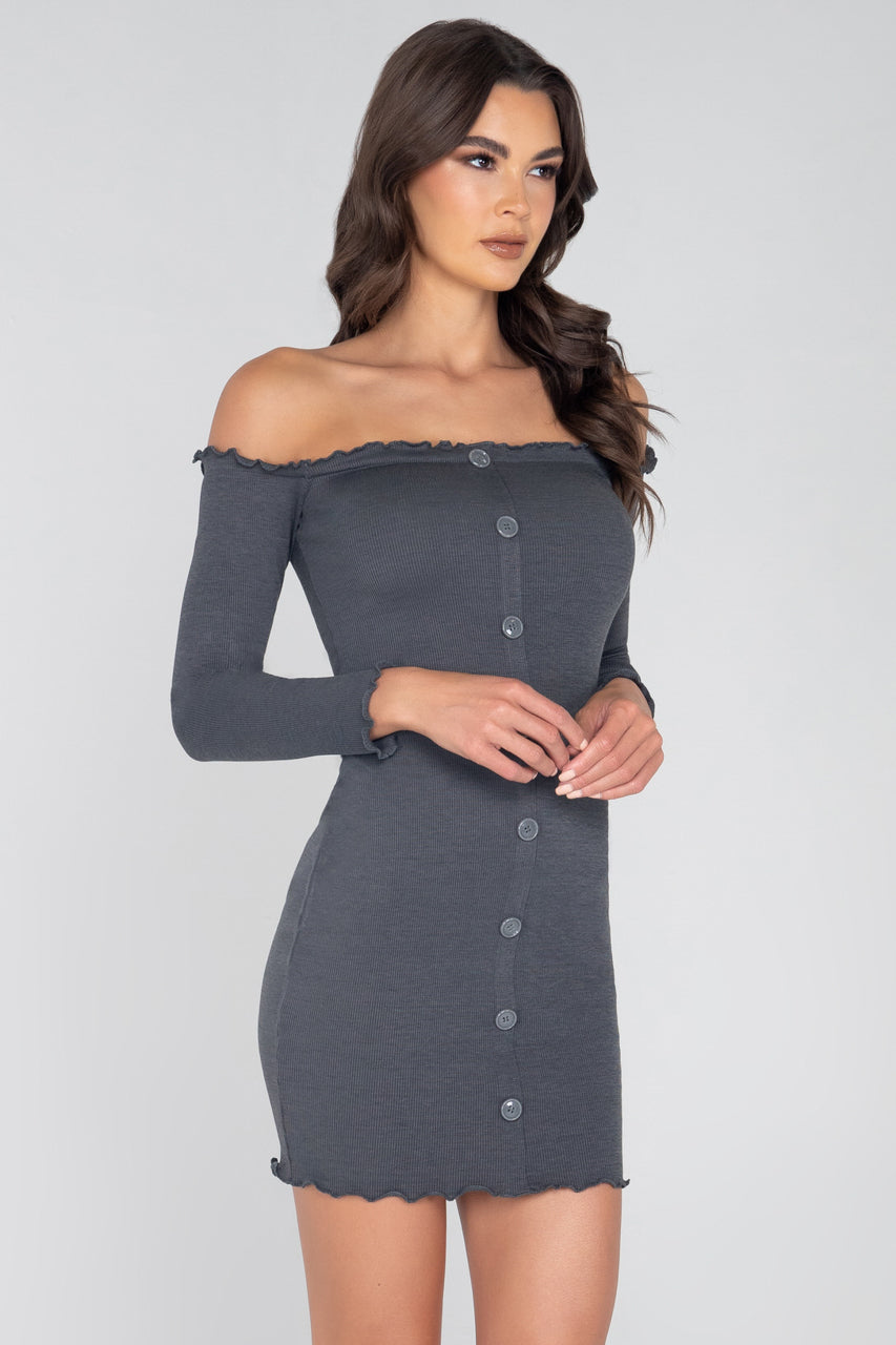 Ribbed Off the Shoulder Mini Dress