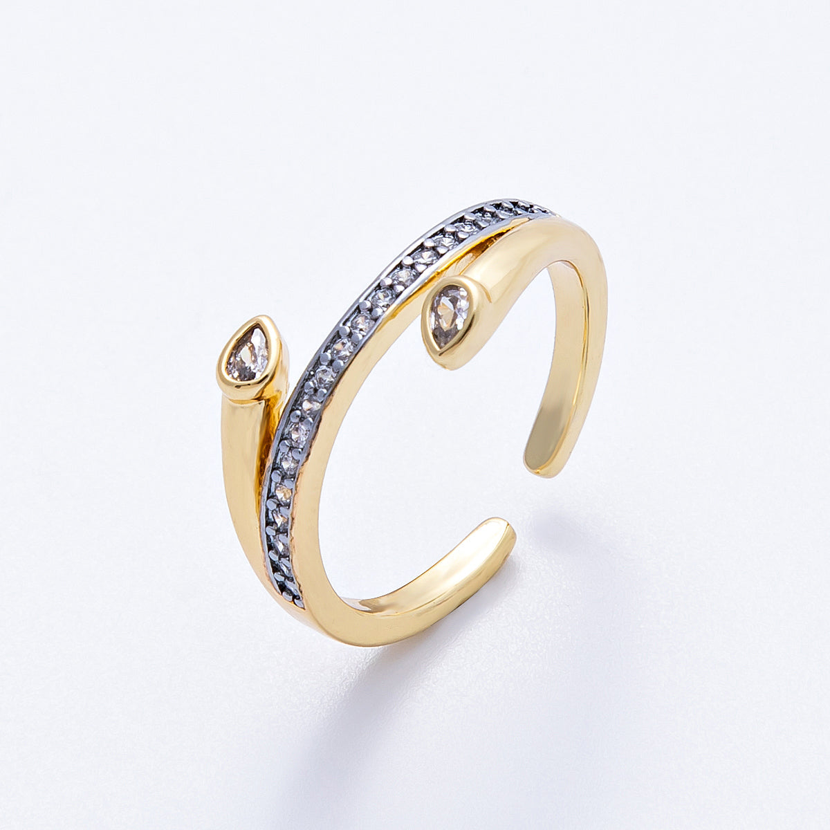 18K Gold Filled Mixed Metal Micro Paved CZ Triple Band Ring | Rings-00038
