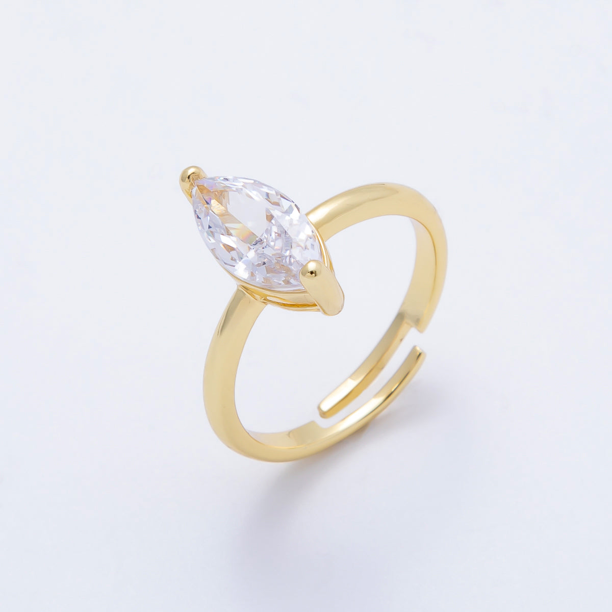 16K Gold Filled Clear CZ Marquise Solitaire Adjustable Ring | RINGS-00093