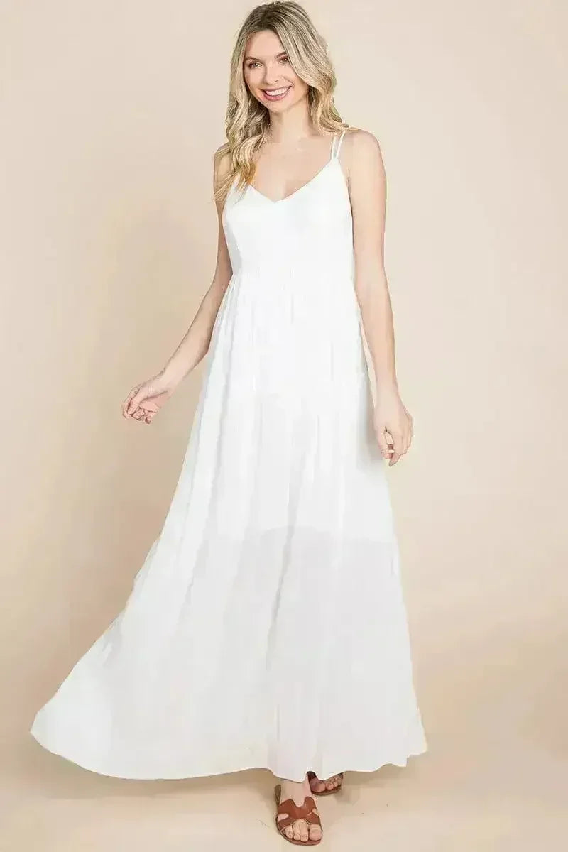 Beach Maxi Bridesmaid Dress with Criss Cross Back
