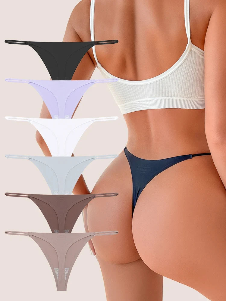 6PCS/SET Seamless Thong Women Thin Strap Low Waist High Flexibility Panties Sexy Ladies Briefs Comfortable Multicolor Underwear