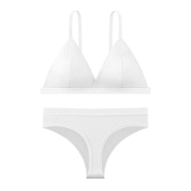 Women Cotton Bra and Panties Set Wireless Push-Up Bra Low-Waist Thongs G-string Sexy Lingerie Women&