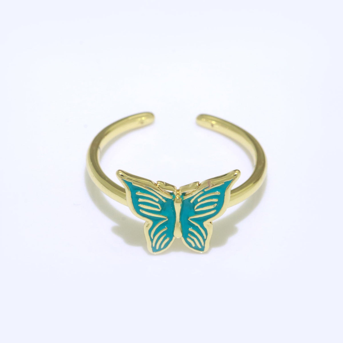 24K Gold Filled Black, Blue, Red, Green, Orange, Pink, Purple, Teal, White, Yellow Enamel Mariposa Ring | S085 - S094