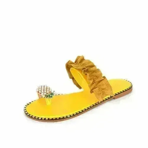 Pineapple Pearl Womens Slippers Flat Toe Casual Beach Slides