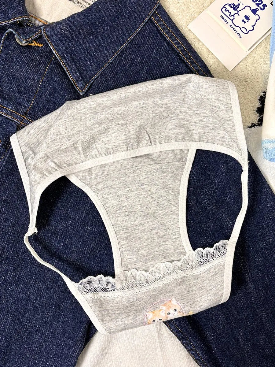 Cotton Girls Panties Cute Cat Sexy Japanese Lace Women Briefs Lady Thong Underwear G String Female Low Waist Lingerie