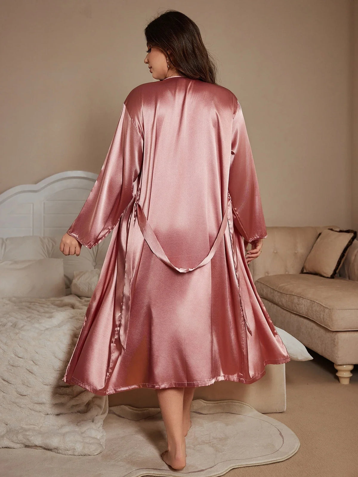 Noble and elegant solid color fashionable Robe autumn and winter Plus Size women&