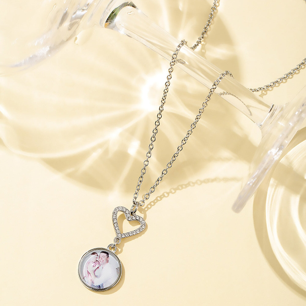 Customizable Photo Romantic Simple Small Heart-shaped Necklaces Exquisite Silver Color Clavicle Chain Women&