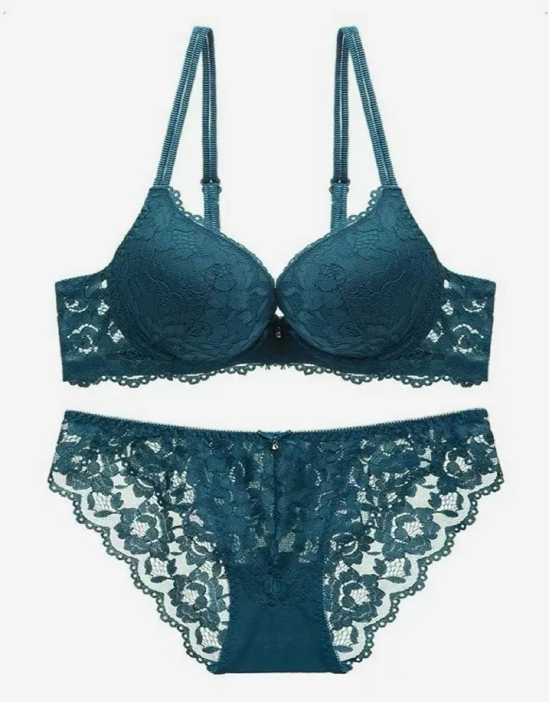 Hollow Lace Floral Sexy lingerie set Bow Padded Push Up women&