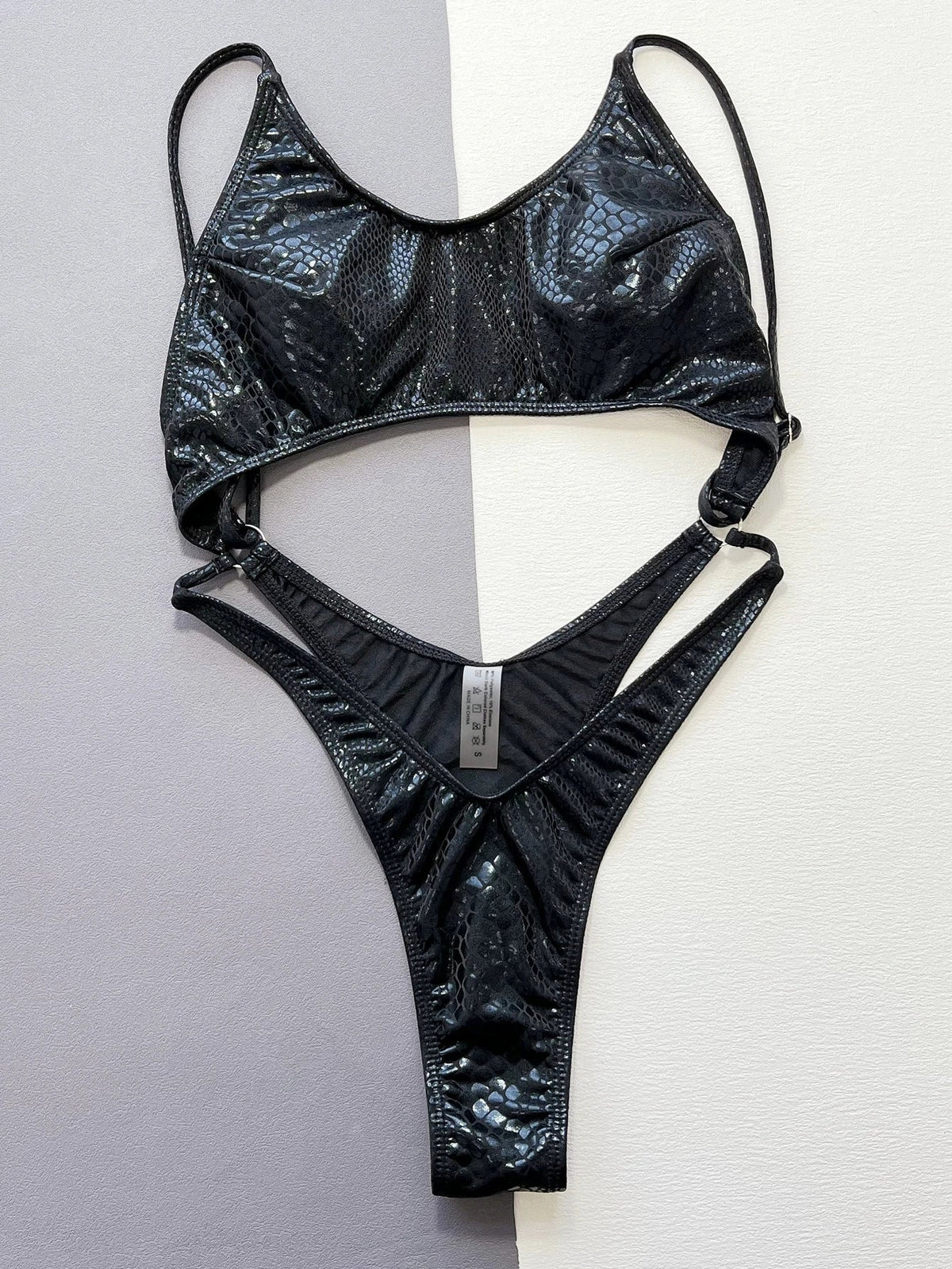 DEKA Women One Piece Hollow Backless Bikini Black Snake Print Metallic Swimsuit Swimwear Bathing Suit Beach Outfits Bodysuit Biq