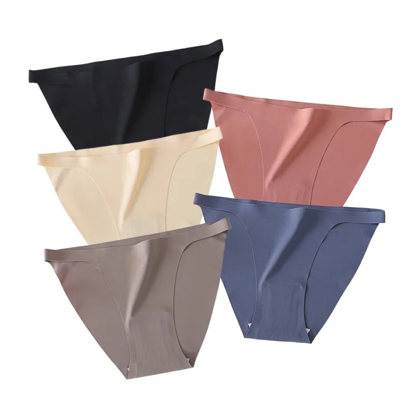 5Pcs/Set Women Seamless Briefs Ice Silk Panties Sexy Low Waist Underwear Female Underpants Solid Color Lingerie M-XL