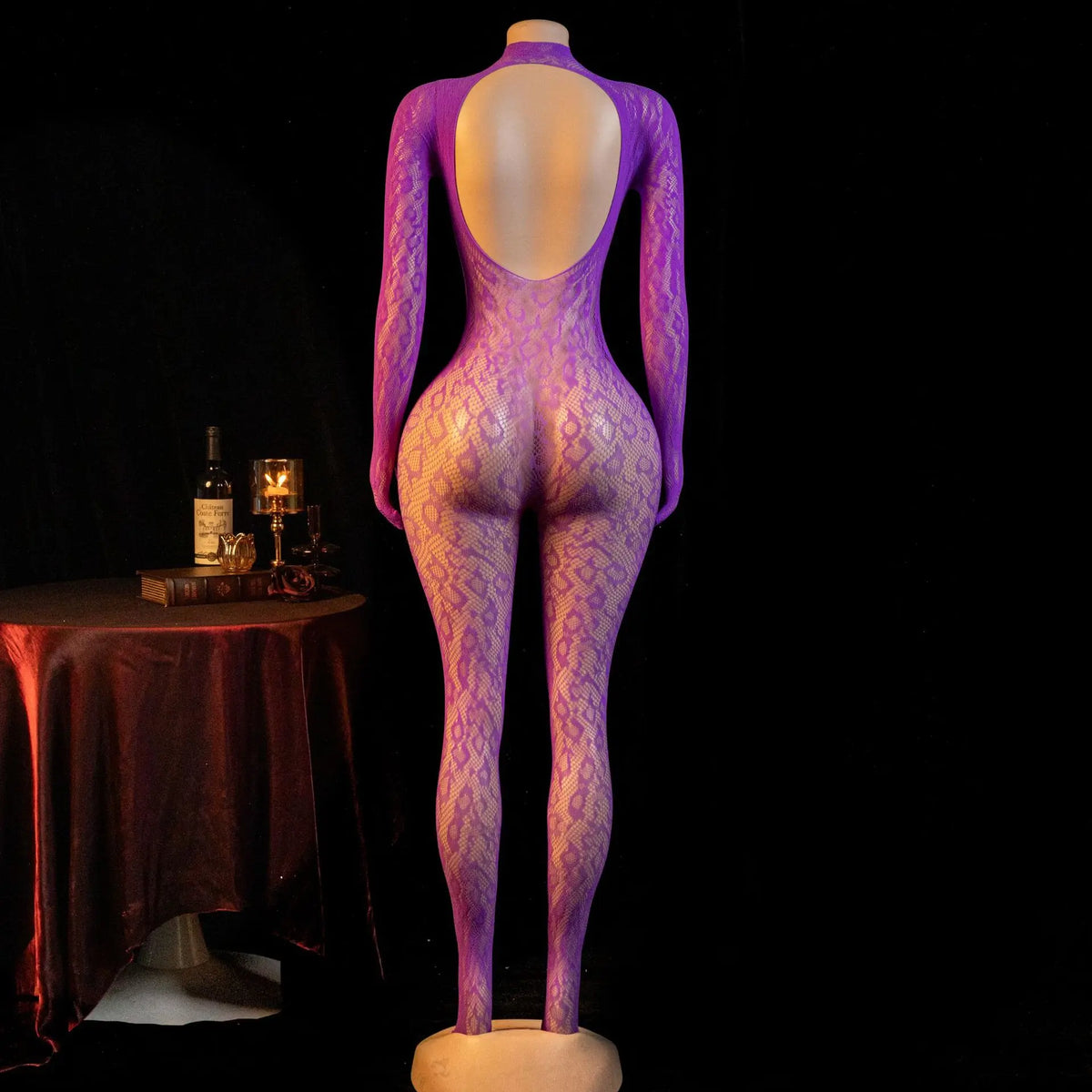 Hot Sexy Lingerie Erotic Crotchless Women Mesh Hollow Bodystockings Full Sleeve Leopard Sling Hanging Neck Underwear Body Suits