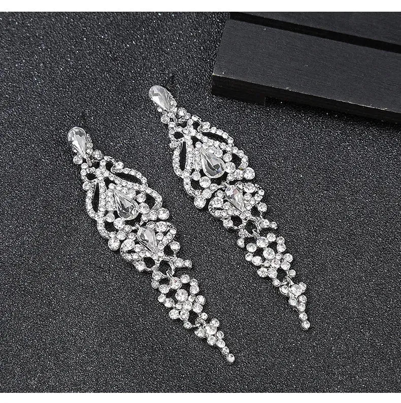 Trend Crystal Drop Earrings – Elegant Long Dangle For Bridal | Femstylo