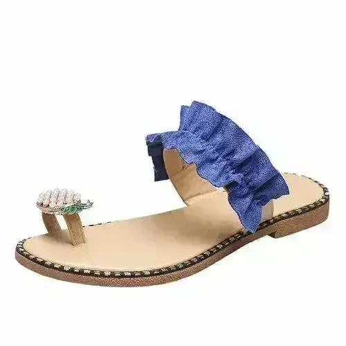 Pineapple Pearl Beach Slides Flat Toe Casual Womens Slippers