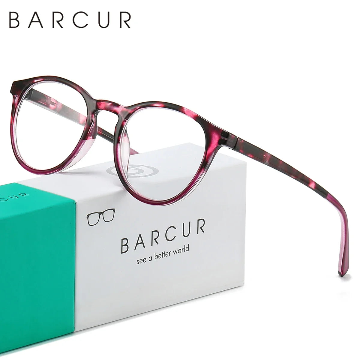 BARCUR Simple Men’s Presbyopia Glasses Comfortable Lightweight Leopard Pattern PC Anti-Slip Round Frame Transparent Acrylic Lenses for Women’s Reading Glasses