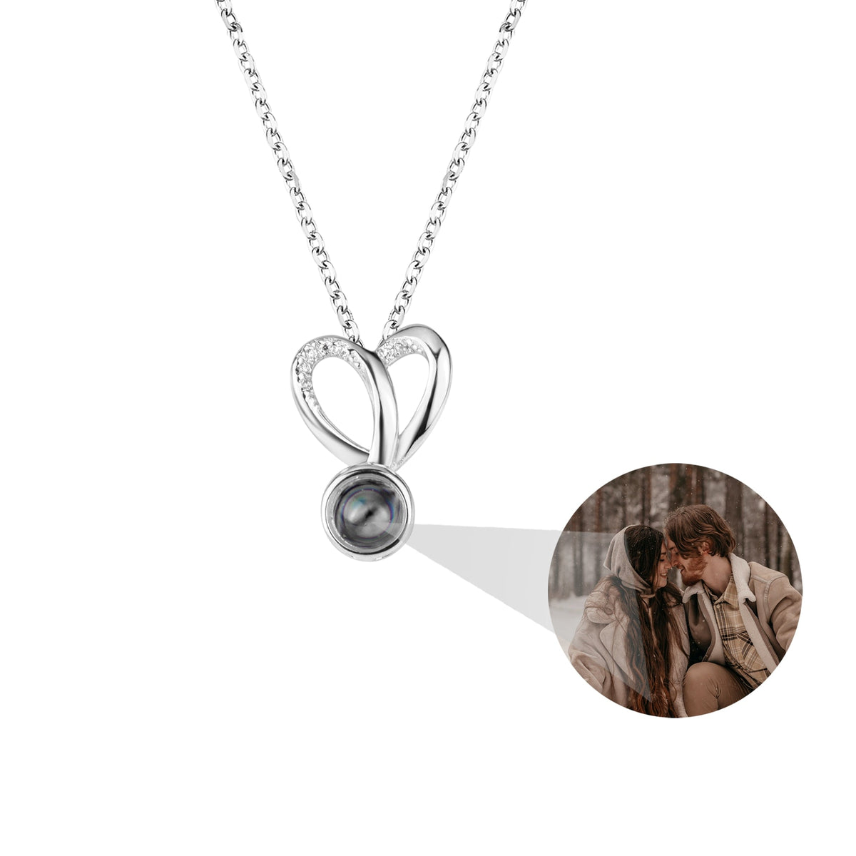 Personalized Photo Projection Necklace Sweet Crystal Rabbit Ears Pendant Necklaces