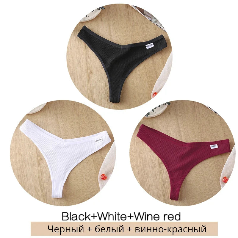 3-Piece Cotton G-String Thongs for Women – Breathable Low-Rise Panties
