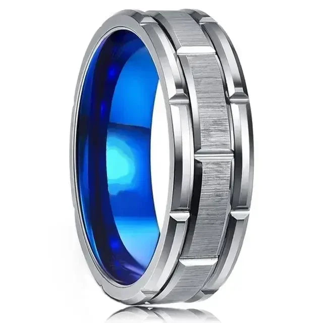 Fashion Men 8MM Stainless Steel Ring Black Color Brushed Double Groove Pattern Men&