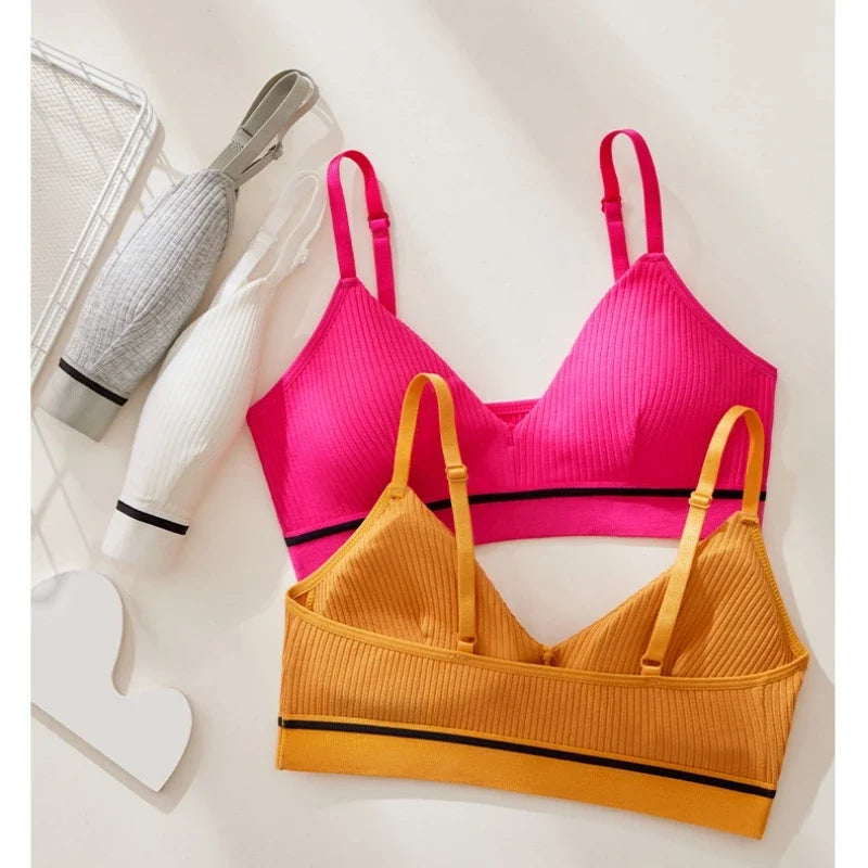 Women Cotton Tube Tops Wire Free Bra Solid Color Adjusted Straps Lingerie Breathable Underwear Push Up Tube Bra Cropped Top