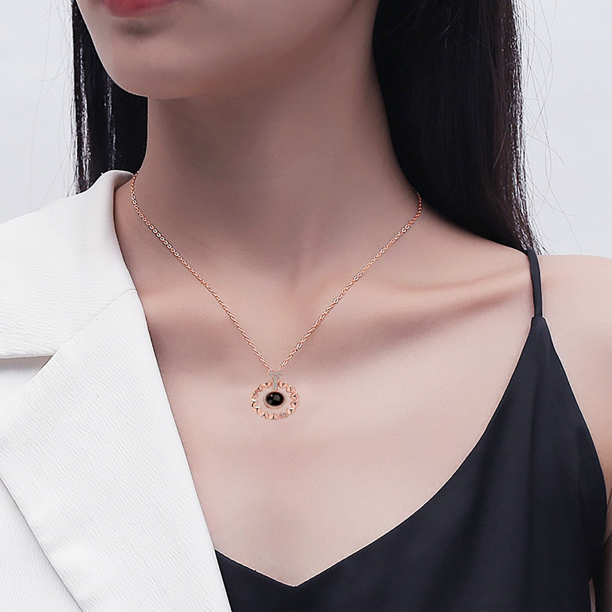 Love projection necklace with customizable photos Necklace Heart Pendant