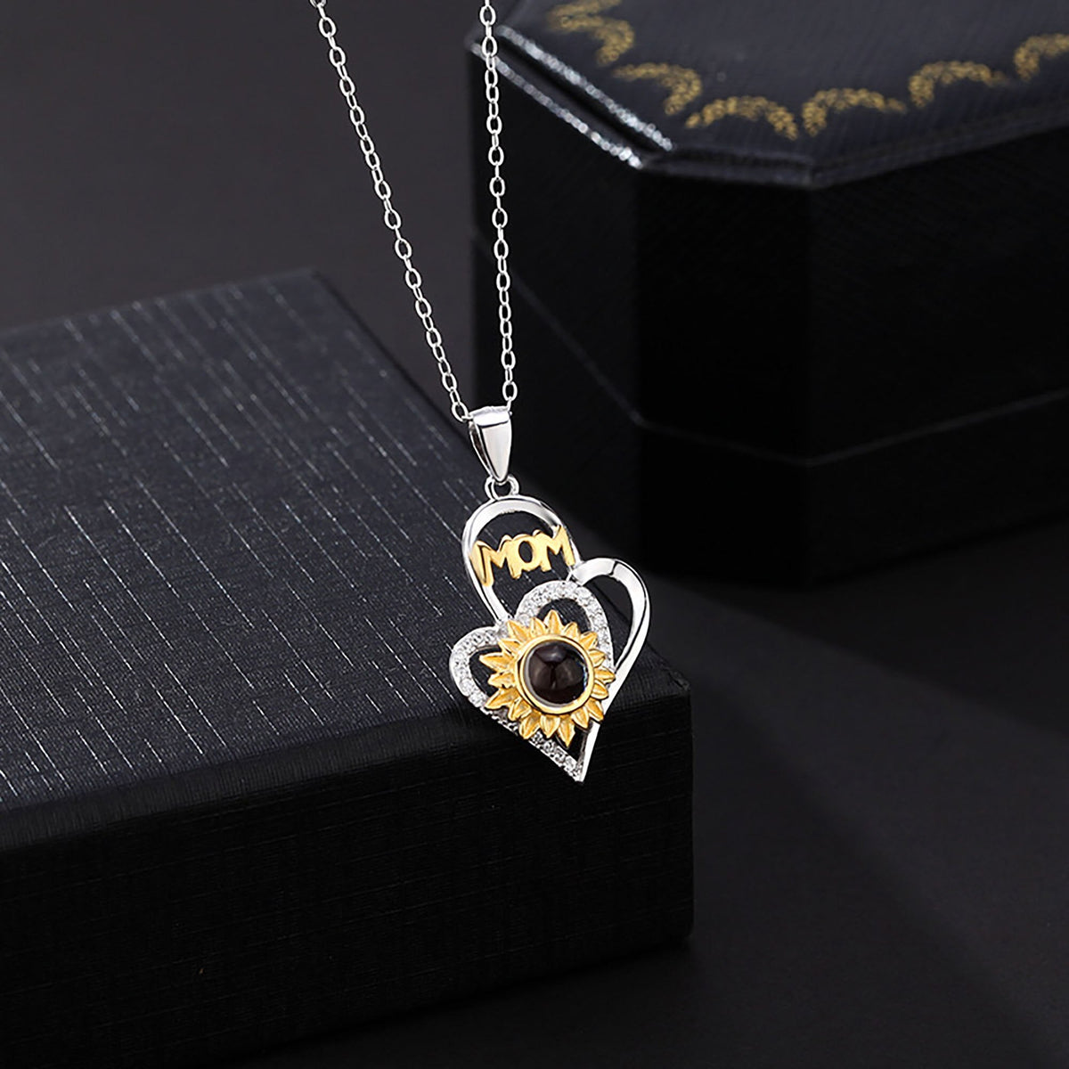 Sunflower with customized photosProjection Necklace Pendant Jewelry