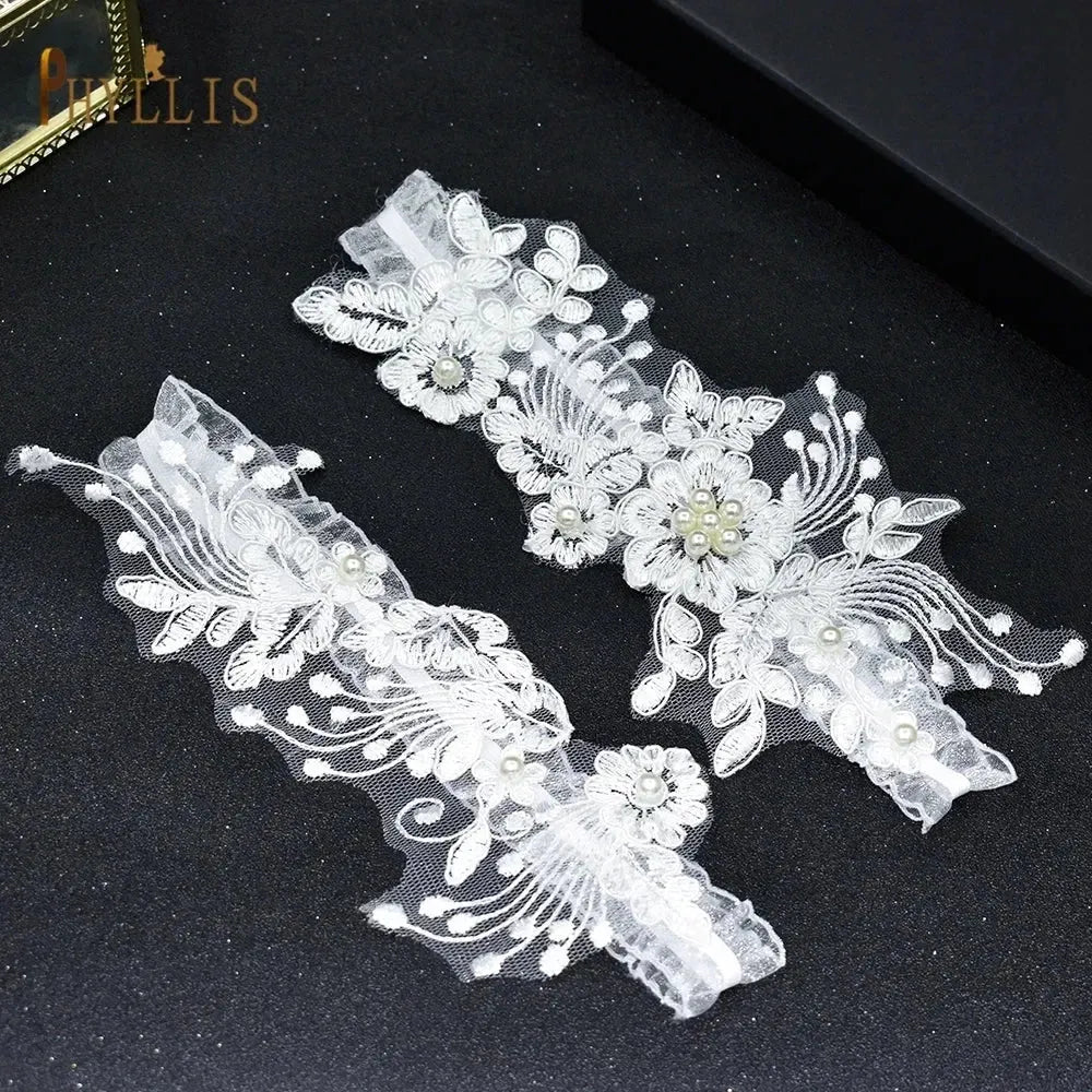 K03 2 PCS Sexy Lace Flower Crystal Pearls Wedding Garter Belt Thigh Ring Bridal Leg Garter Stocking Garter Belt Girl Women
