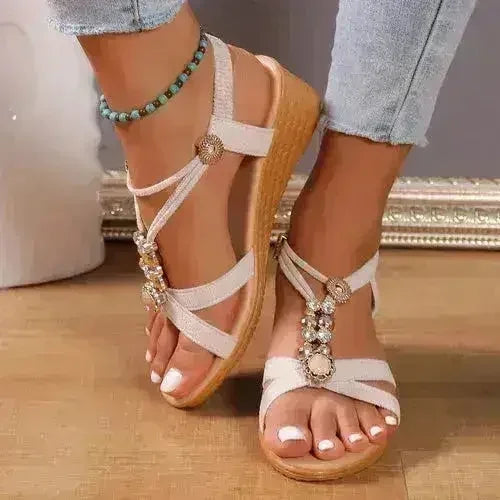 New Women Solid Color Wedge Sandals New Ankle Buckle Non Slip