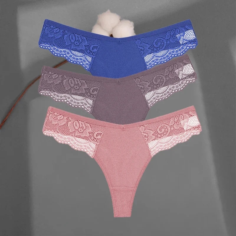 Soft Cotton Thong Panties Set — Lace G-String Underwear for Women