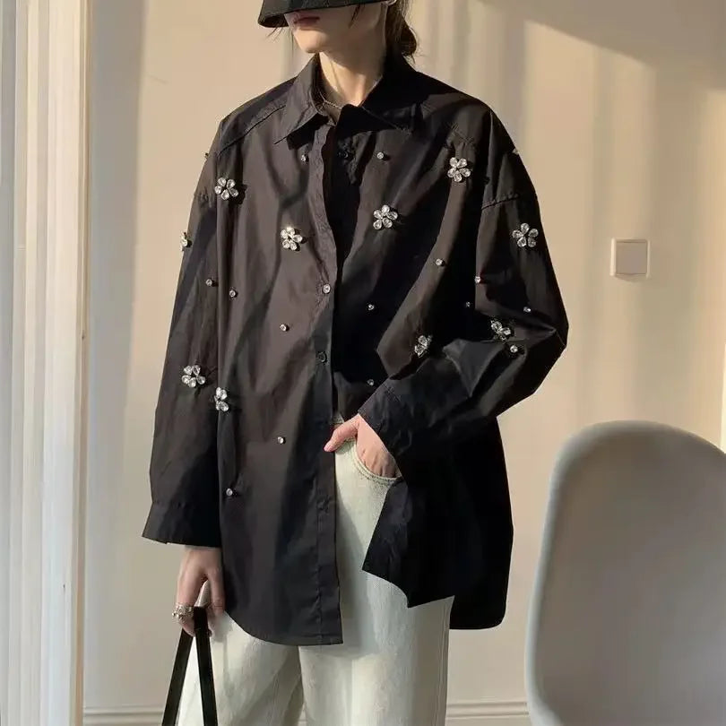 New Spring Loose Casual Cotton Buttons Up Shirts For Women Long Sleeve Top Korean Popular Oversized Blouse Clothes