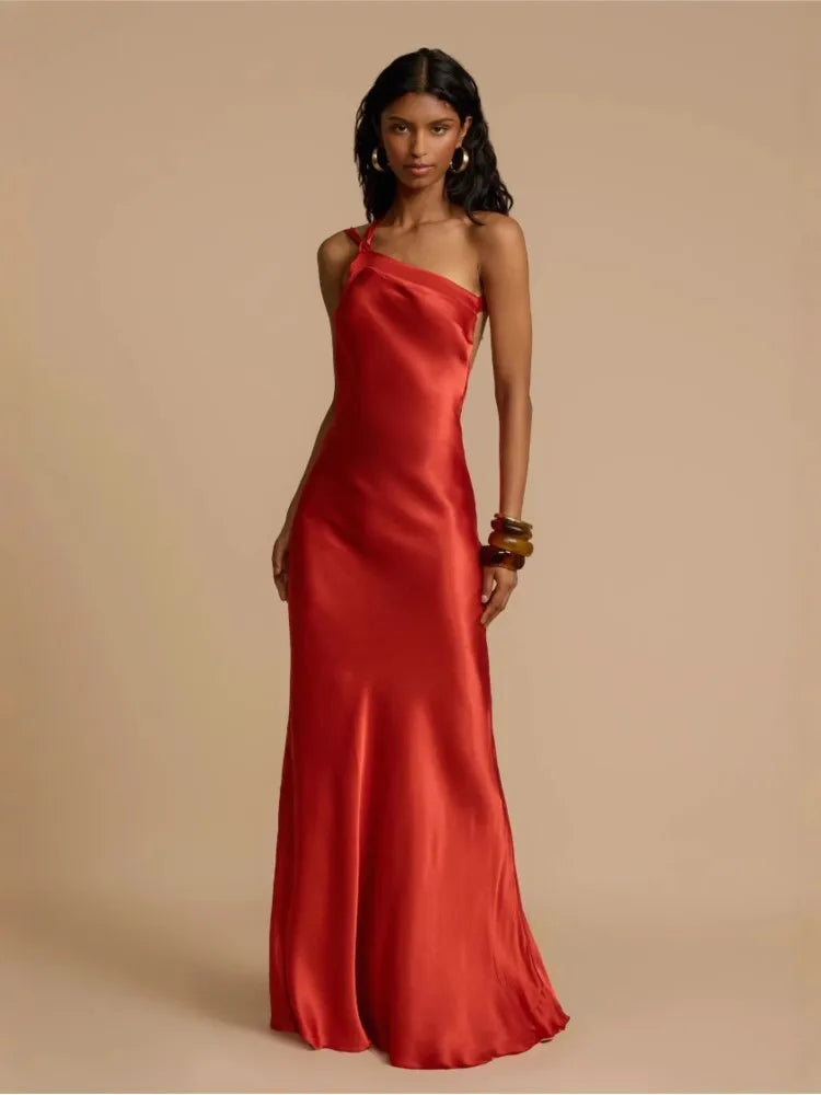 Spring Summer Slim Off Shoulder Evening Dresses Women Solid Color Slant Collar Backless Package Hip Bodycon Party Dress Female