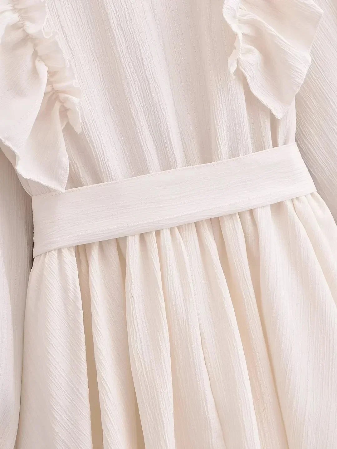 Foridol Ruffles Tierred Beige Lantern Sleeve Women&