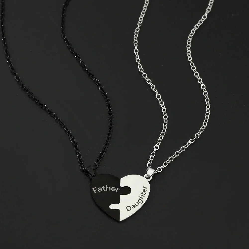 Father Mom Son Daughter Family Necklace Love Heart Puzzle Pendant Necklace Stainless Steel Jewelry for Women Mother&