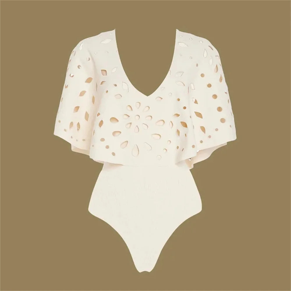 Vintage White Long Skirt Swimwear Set 2025 Women Ruffles Hollow Out Slim One Piece Swimsuit Summer Holiday Bathing Suit Monokini