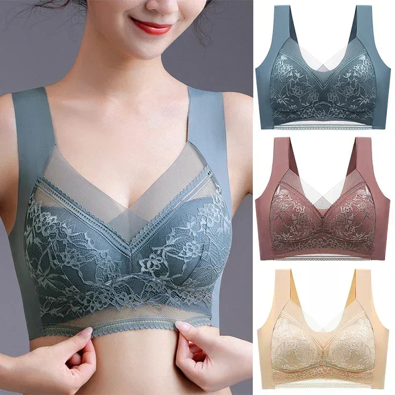 FallSweet Ice Silk Wireless Bra – Seamless Lace Bralette for Comfort