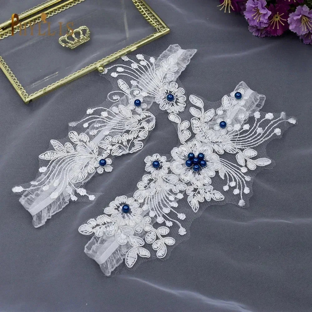K03 2 PCS Sexy Lace Flower Crystal Pearls Wedding Garter Belt Thigh Ring Bridal Leg Garter Stocking Garter Belt Girl Women