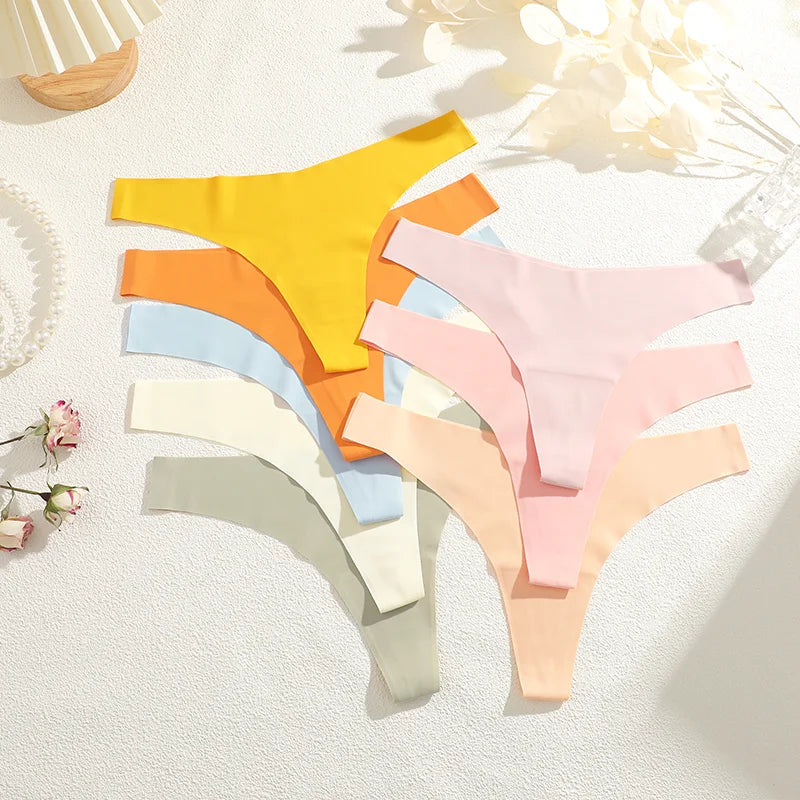 Seamless Ice Silk Panties 8-Piece Set – V-Waist G-String Underwear for Women
