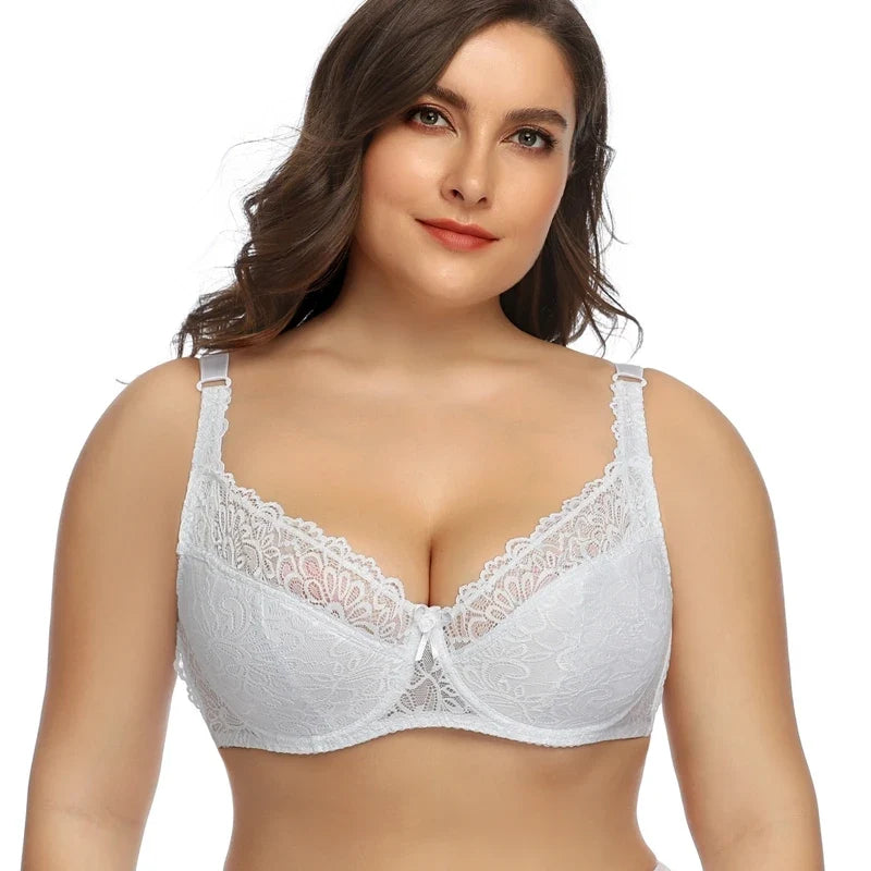 Plain Lace Bra for Woman Plus Size Bra with Wire no Foam Full Cup Lingerie 34E 36E 38D 38E 40D 40E 42D 42E 44E 46E 48E-6003
